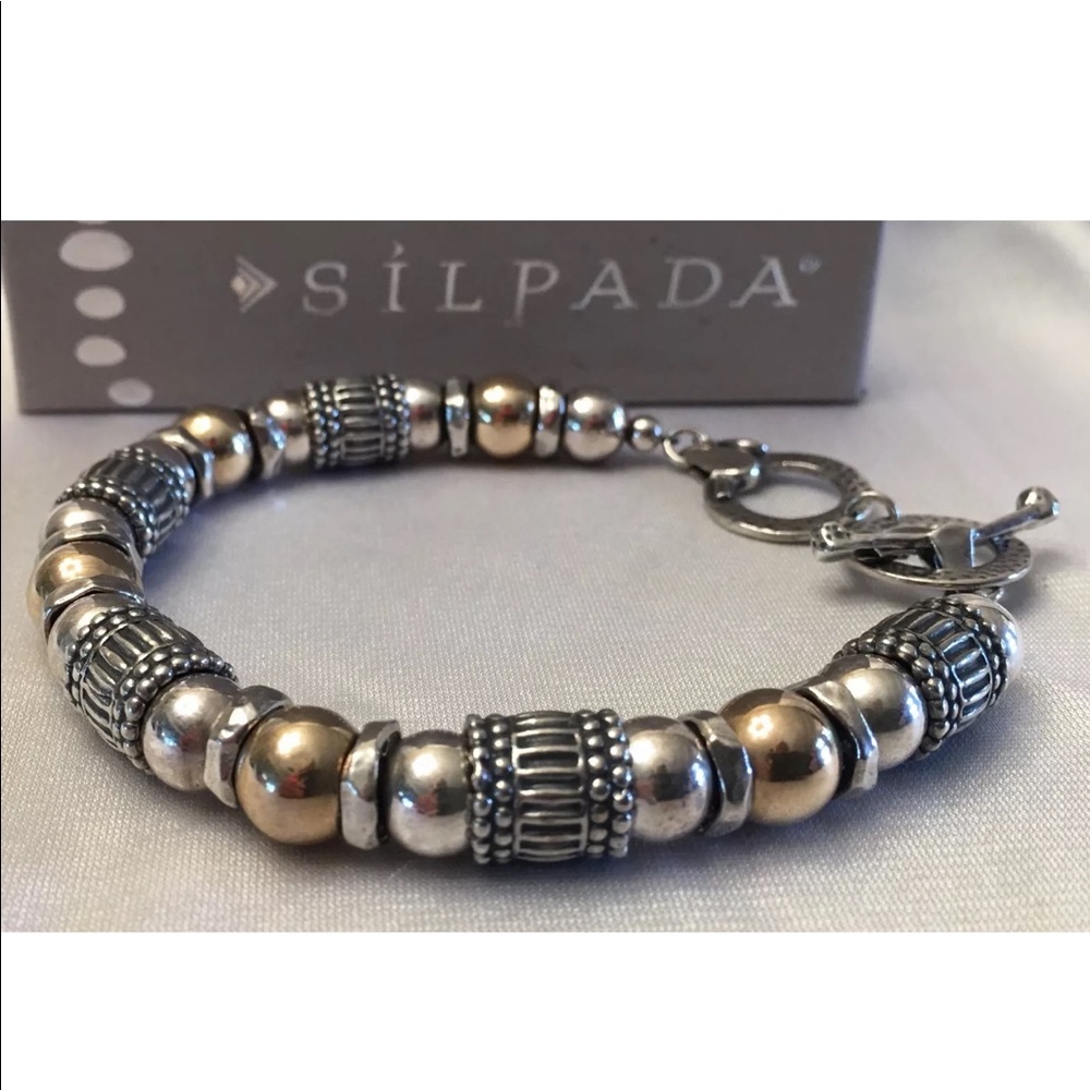 Silpada B1223 Sterling Silver and 14K Gold-Filled Bead Bracelet - Picture 3 of 9